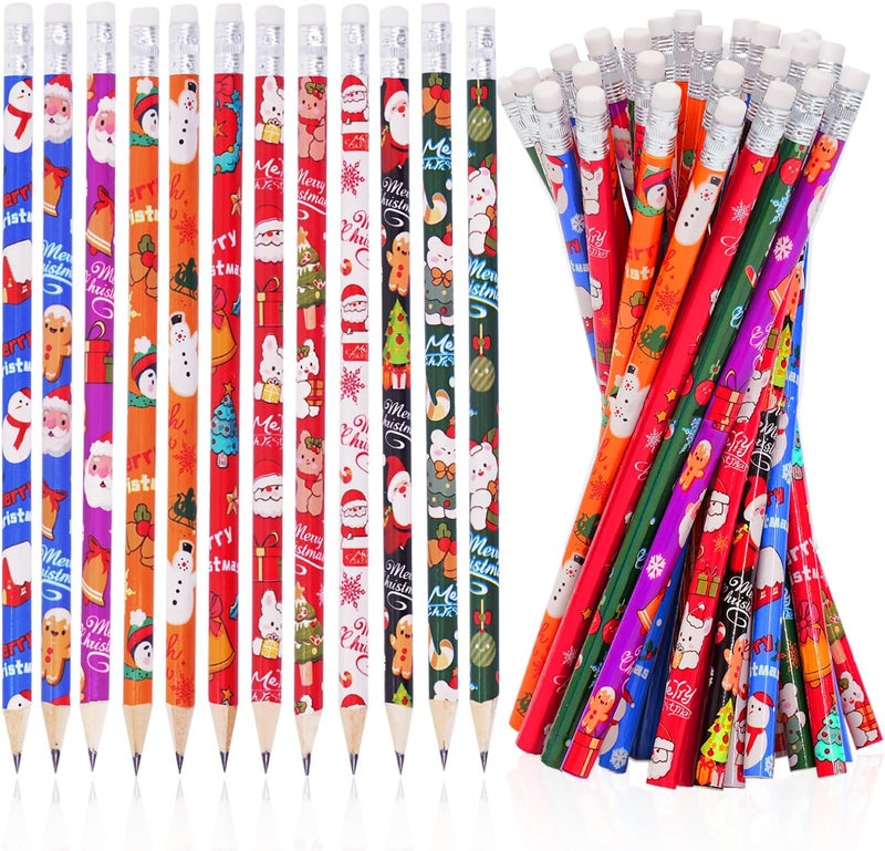 SETRUE 48 Pcs Christmas Pencils with Eraser, Xmas Wood Pencils Bulk for Christmas Party Favors School Classroom Supplies(12 Styles) - Image 1